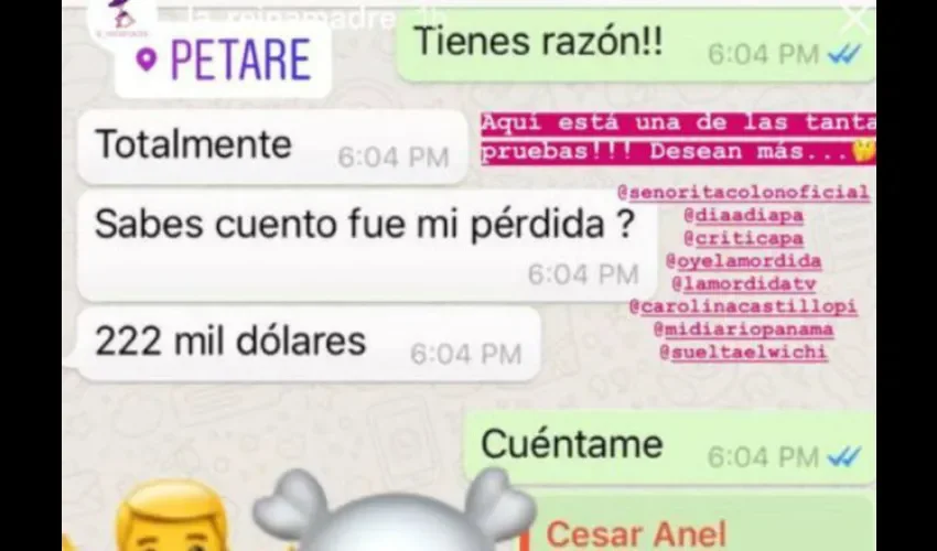 Captura de la supuesta conversación de César Anel con otra persona. Foto / Instagram.