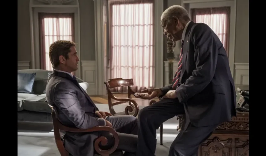  Esta imagen publicada por Lionsgate muestra a Gerard Butler, a la izquierda y Morgan Freeman en "Angel Has Fallen", dirigida por Ric Roman Waugh. (Jack English / Lionsgate vía AP). 