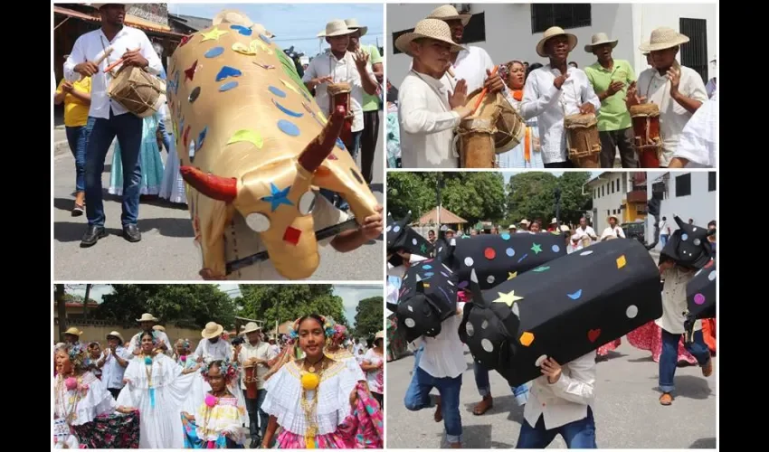 Fotografía del 14 de septiembre 2019 cedida por la Autoridad de Turismo de Panamá que muestra a folcloristas mientras participan de la festividad del "torito guapo" en la región de Antón, Coclé (Panamá). Es la parranda del Torito Guapo, una tradición que data de la época colonial y que resalta la riqueza ganadera y agrícola de Antón, una localidad de Coclé, en el centro de Panamá, que lucha de la mano de madres y folcloristas por no caer en el olvido del tiempo. EFE. 