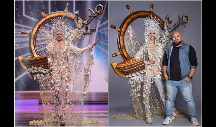 Miss Panamá junto al crerador de la obra. Foto: EFE/Señorita Panamá.