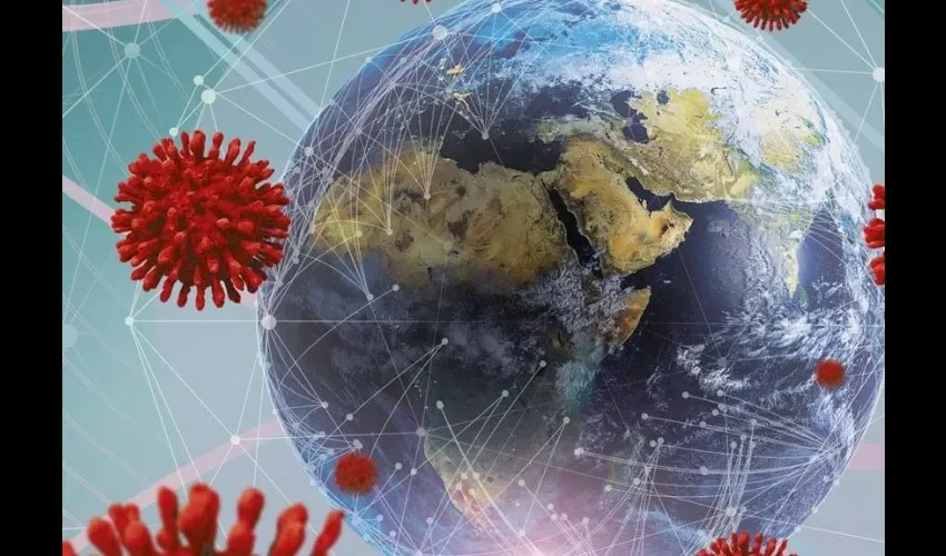 Vista del virus en el mundo, símbolo de una pandemia. 