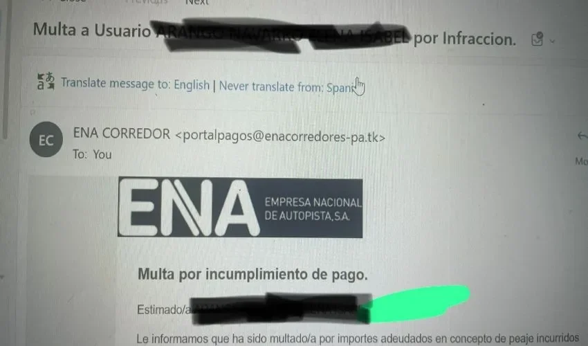 Vista de los correos con estafa. 